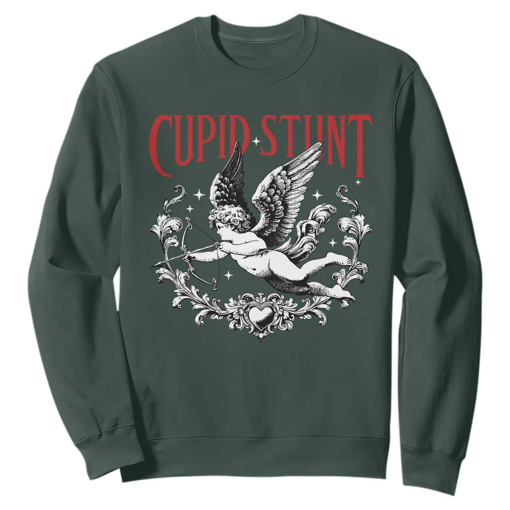 Valentines Party Retro Cupid Stunt Sweatshirt TS10 Dark Forest Green Print Your Wear