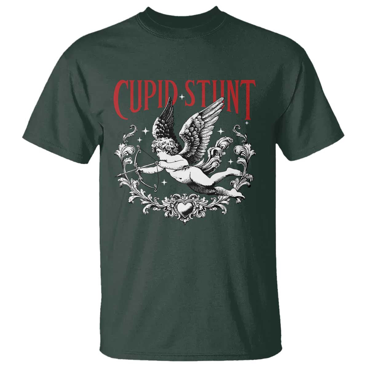 Valentines Party Retro Cupid Stunt T Shirt TS10 Dark Forest Green Print Your Wear