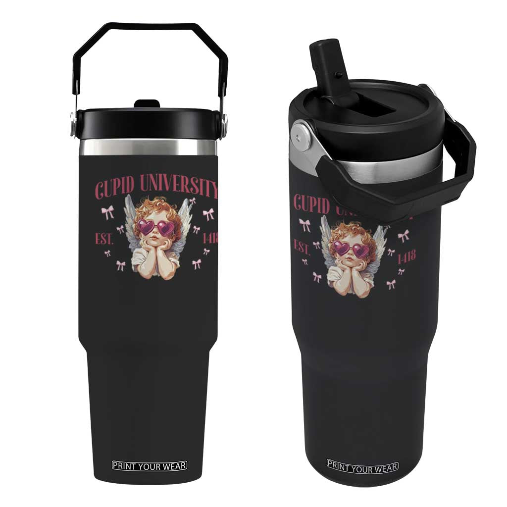 Cupid University Flip Straw Tumbler Cute Valentines Day Funny College TS10 One Size: 30 oz Black Print Your Wear