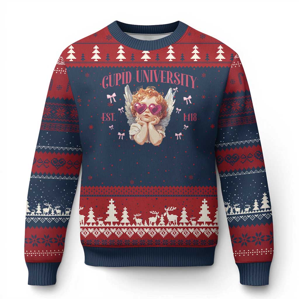 Cupid University Ugly Christmas Sweater Cute Valentines Day Funny College TS10 Navy Red Print Your Wear