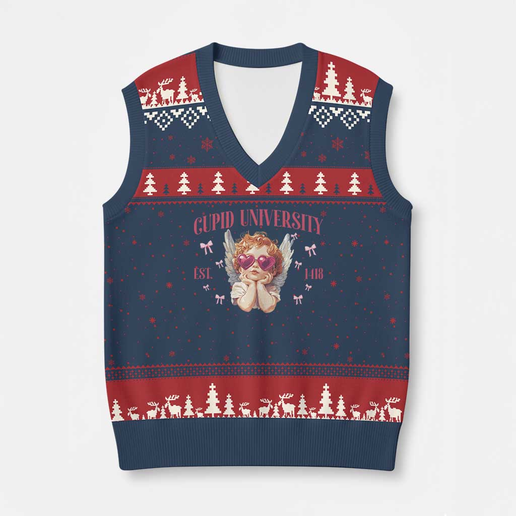 Cupid University V-Neck Knit Sweater Vest Cute Valentines Day Funny College TS10 Navy Red Print Your Wear