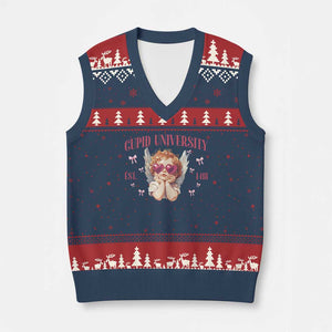 Cupid University V-Neck Knit Sweater Vest Cute Valentines Day Funny College TS10 Navy Red Print Your Wear