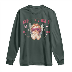 Cupid University Long Sleeve Shirt Cute Valentines Day Funny College TS10 Dark Forest Green Print Your Wear