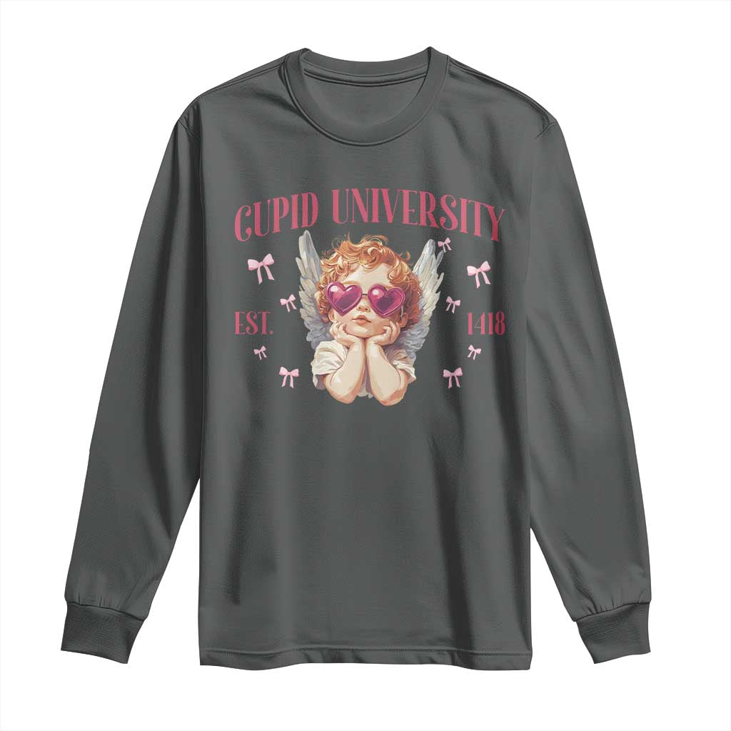 Cupid University Long Sleeve Shirt Cute Valentines Day Funny College TS10 Dark Heather Print Your Wear