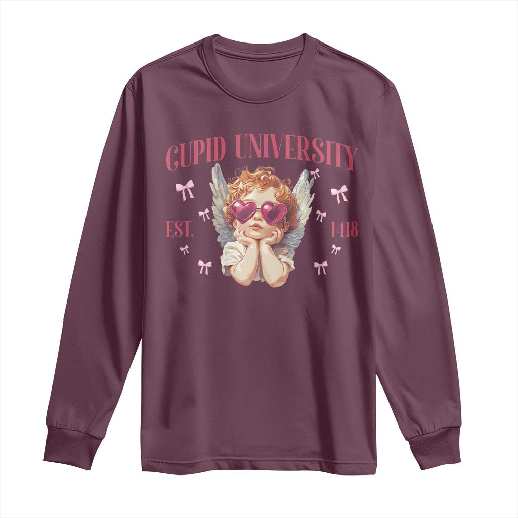 Cupid University Long Sleeve Shirt Cute Valentines Day Funny College TS10 Maroon Print Your Wear