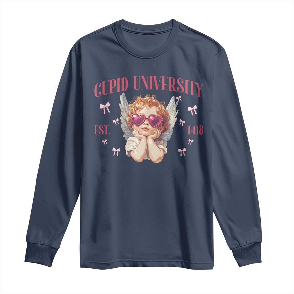 Cupid University Long Sleeve Shirt Cute Valentines Day Funny College TS10 Navy Print Your Wear