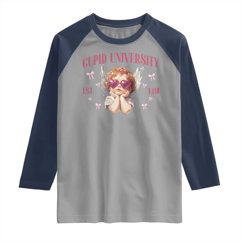 Cupid University Raglan Shirt Cute Valentines Day Funny College TS10 Sport Gray Navy Print Your Wear