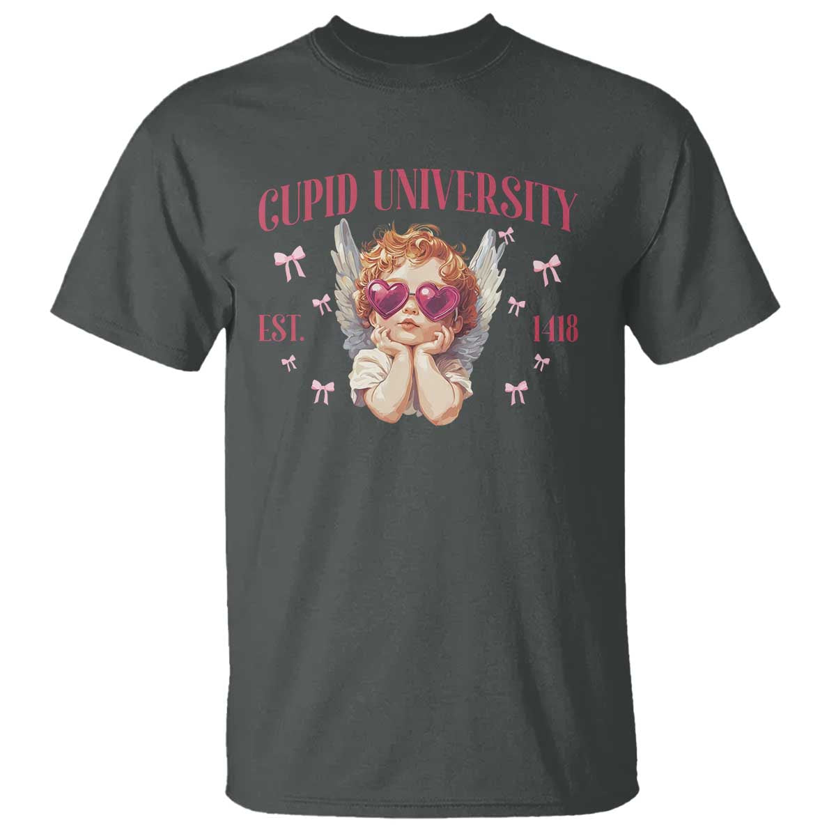 Cupid University T Shirt Cute Valentines Day Funny College TS10 Dark Heather Print Your Wear