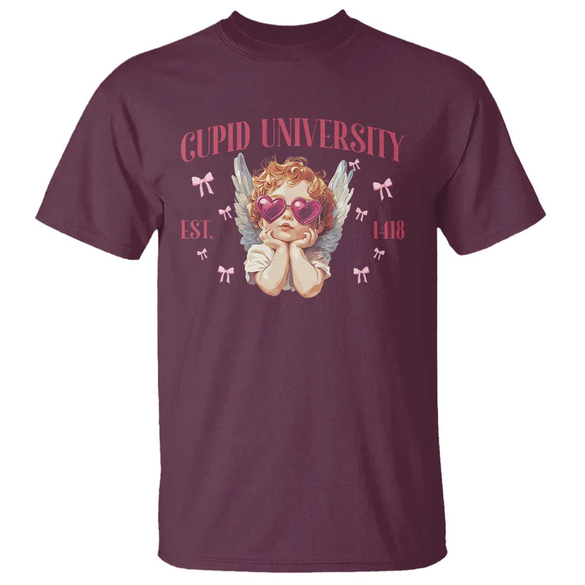Cupid University T Shirt Cute Valentines Day Funny College TS10 Maroon Print Your Wear