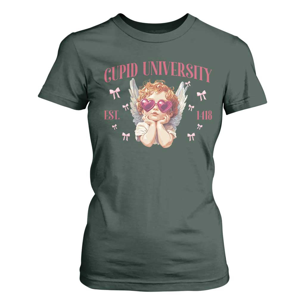 Cupid University T Shirt For Women Cute Valentines Day Funny College TS10 Dark Forest Green Print Your Wear