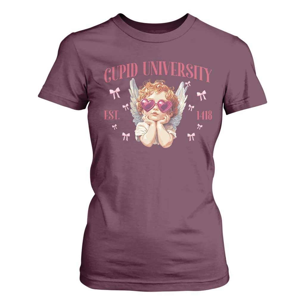 Cupid University T Shirt For Women Cute Valentines Day Funny College TS10 Maroon Print Your Wear