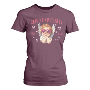Cupid University T Shirt For Women Cute Valentines Day Funny College TS10 Maroon Print Your Wear