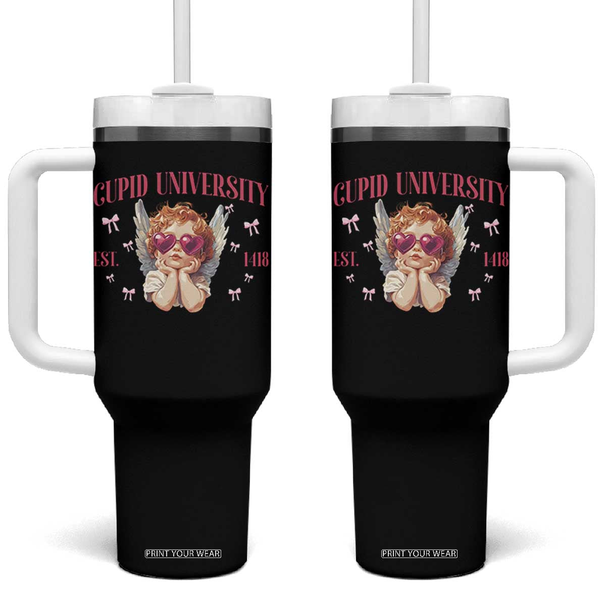 Cupid University Tumbler With Handle Cute Valentines Day Funny College TS10 One Size: 40 oz Black Print Your Wear