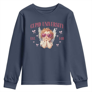 Cupid University Youth Sweatshirt Cute Valentines Day Funny College TS10 Navy Print Your Wear