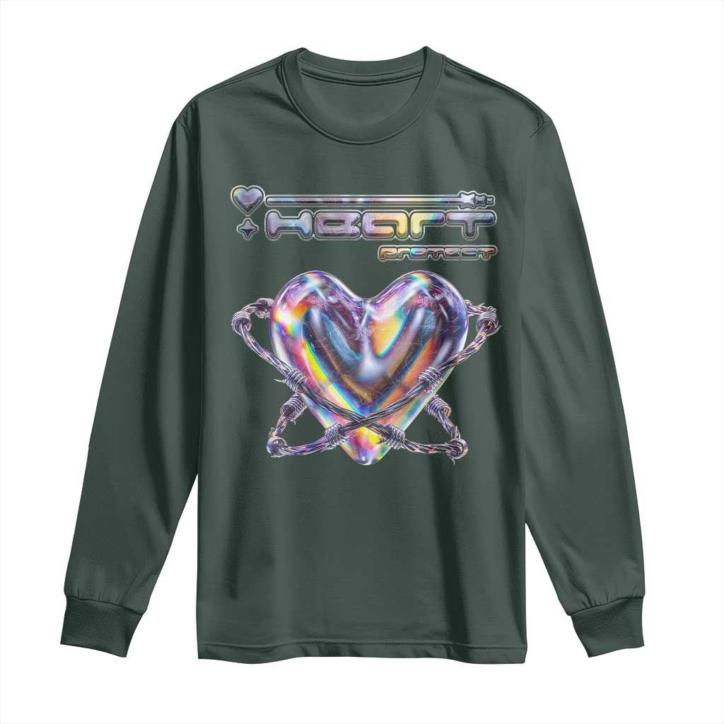 Funny Anti Valentines Day Long Sleeve Shirt Heart Protect Anti Love Single Day TS10 Dark Forest Green Print Your Wear