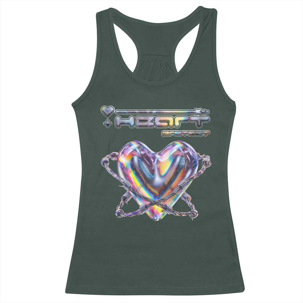 Funny Anti Valentines Day Racerback Tank Top Heart Protect Anti Love Single Day TS10 Dark Forest Green Print Your Wear