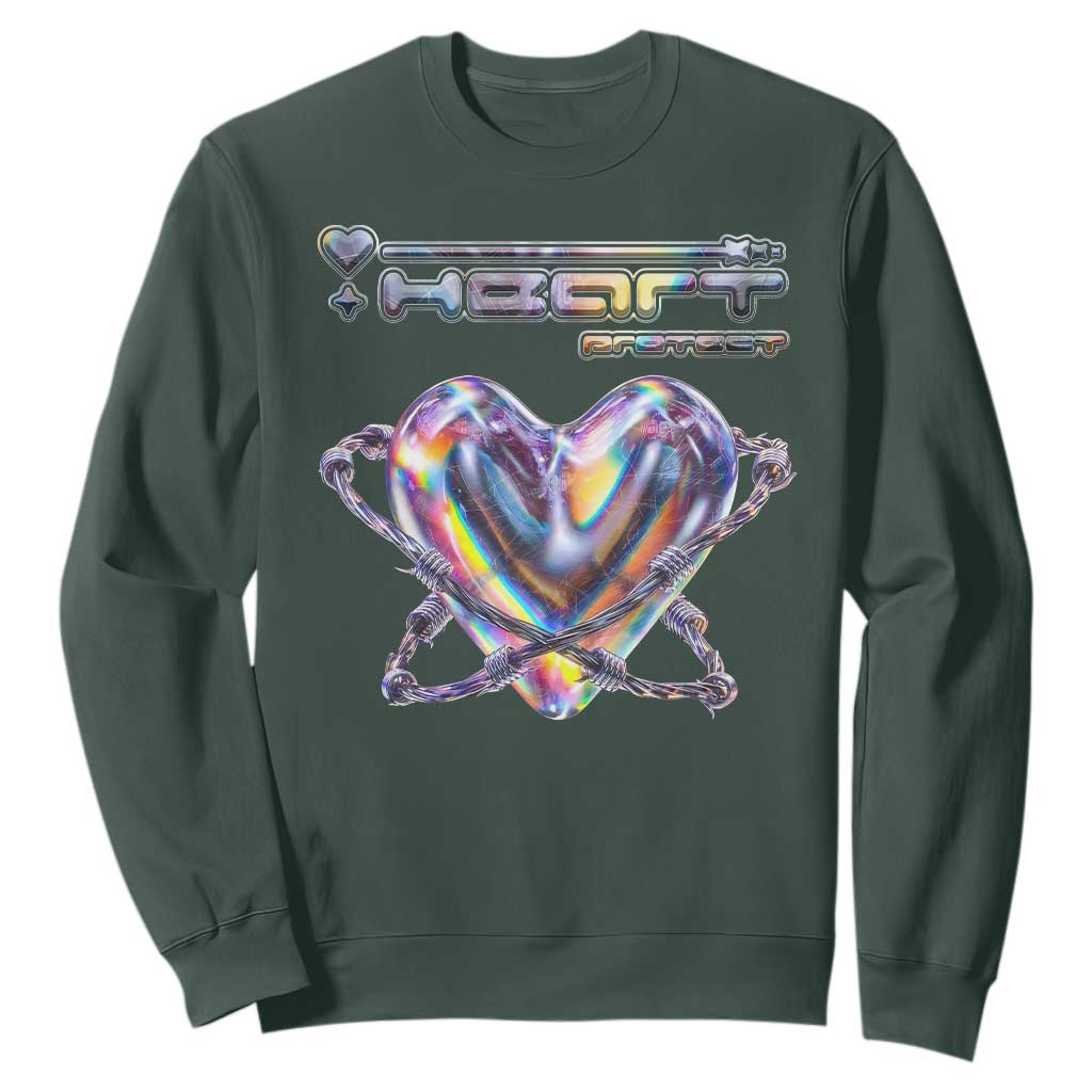 Funny Anti Valentines Day Sweatshirt Heart Protect Anti Love Single Day TS10 Dark Forest Green Print Your Wear