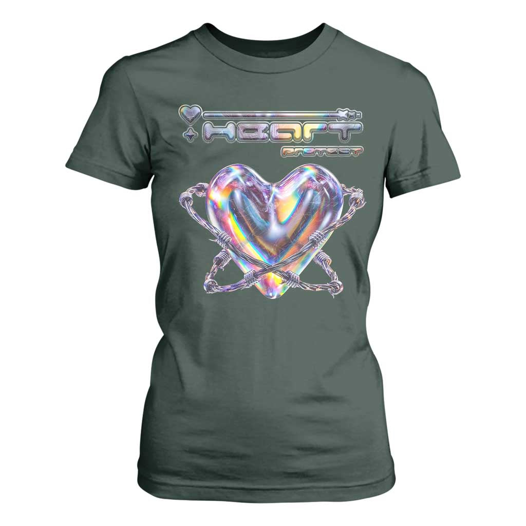 Funny Anti Valentines Day T Shirt For Women Heart Protect Anti Love Single Day TS10 Dark Forest Green Print Your Wear