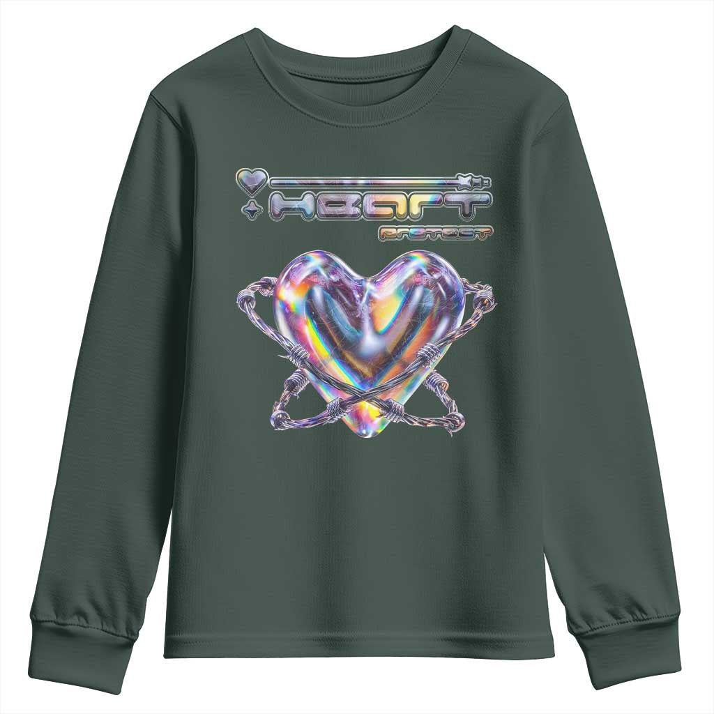Funny Anti Valentines Day Youth Sweatshirt Heart Protect Anti Love Single Day TS10 Dark Forest Green Print Your Wear