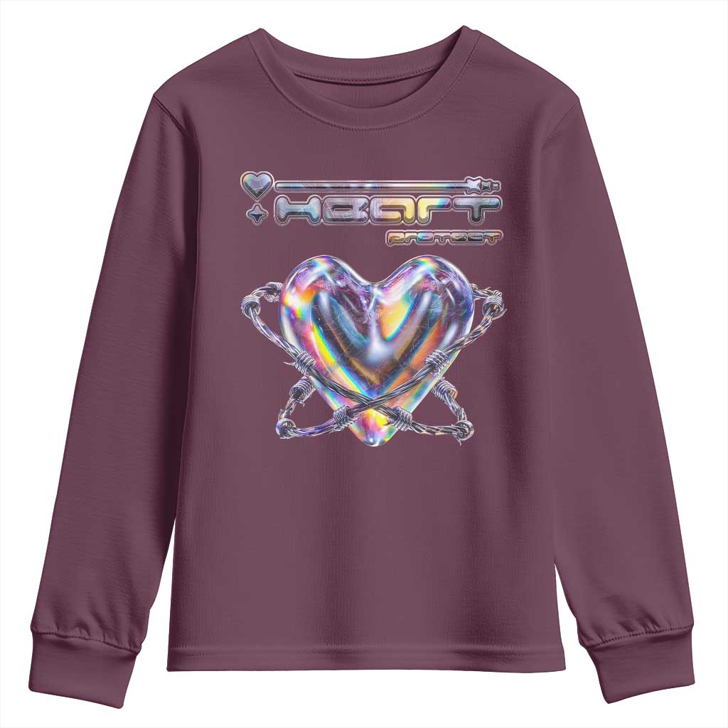 Funny Anti Valentines Day Youth Sweatshirt Heart Protect Anti Love Single Day TS10 Maroon Print Your Wear