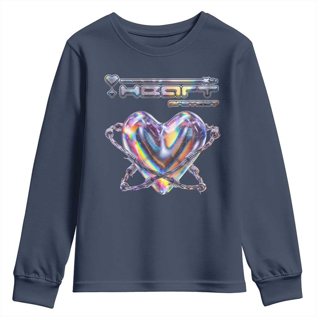 Funny Anti Valentines Day Youth Sweatshirt Heart Protect Anti Love Single Day TS10 Navy Print Your Wear