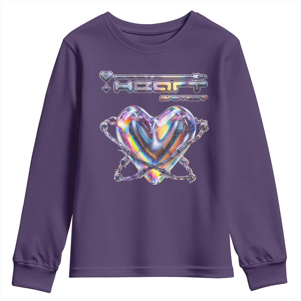Funny Anti Valentines Day Youth Sweatshirt Heart Protect Anti Love Single Day TS10 Purple Print Your Wear