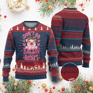 Valentines Party Knit Sweatshirt Don't Go Bacon My Heart Funny Couple TS10 Burgundy Print Your Wear