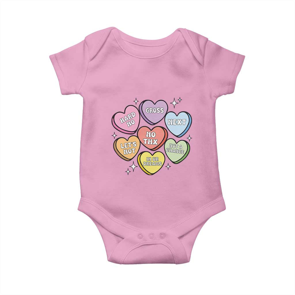 Funny Anti Valentines Day Baby Onesie Sarcasm Conversation Candy Hearts TS10 Light Pink Print Your Wear