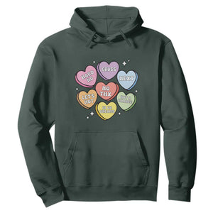 Funny Anti Valentines Day Hoodie Sarcasm Conversation Candy Hearts TS10 Dark Forest Green Print Your Wear