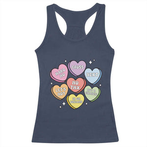 Funny Anti Valentines Day Racerback Tank Top Sarcasm Conversation Candy Hearts TS10 Navy Print Your Wear