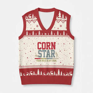 Your Hole is My Goal Inappropriate Cornhole V-Neck Knit Sweater Vest Funny Naughty Adult Humor Cornstar TS10 Beige Red Print Your Wear