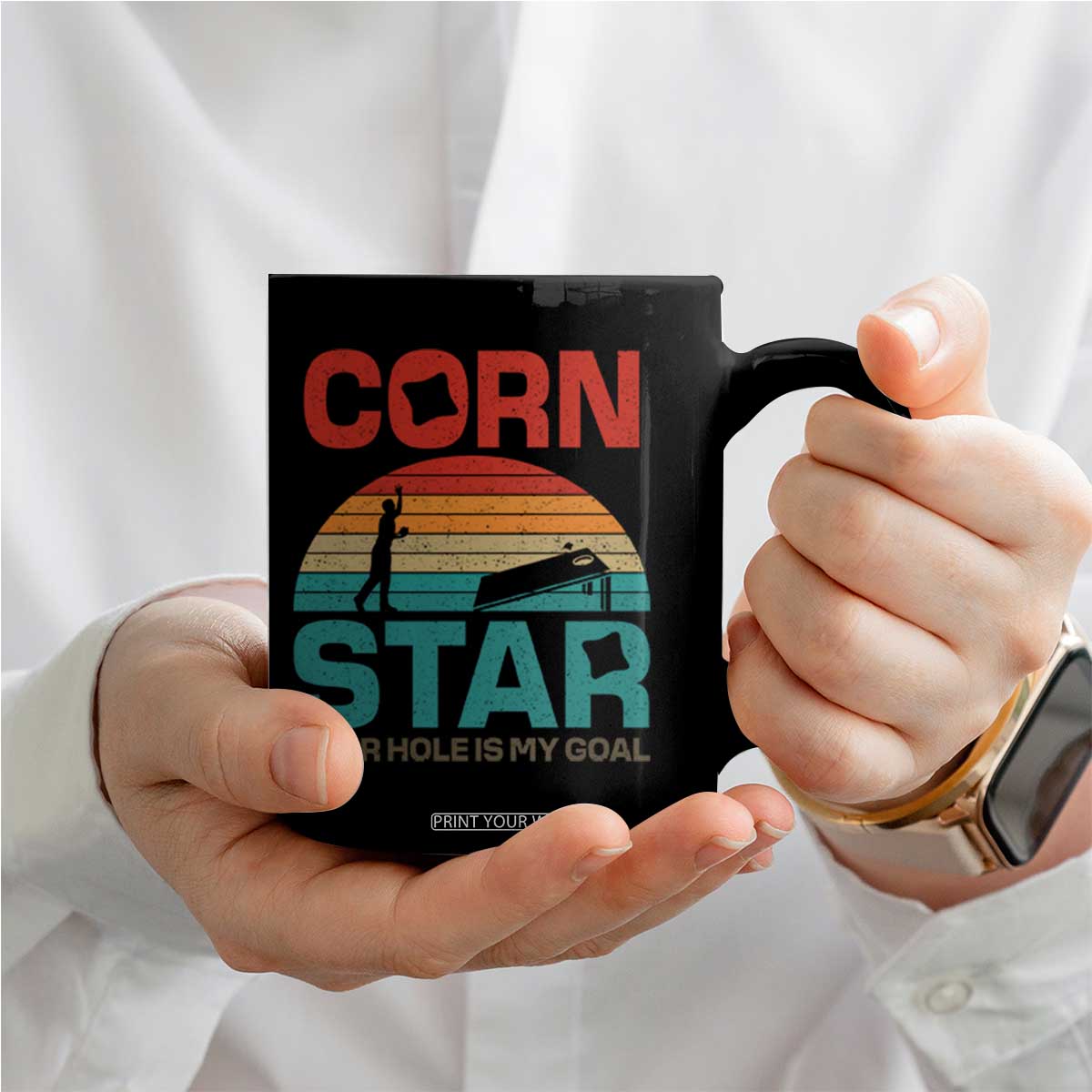 Inappropriate Cornhole Coffee Mug Retro Funny Adult Humor Cornstar Your Hole Is My Goal TS10 Print Your Wear