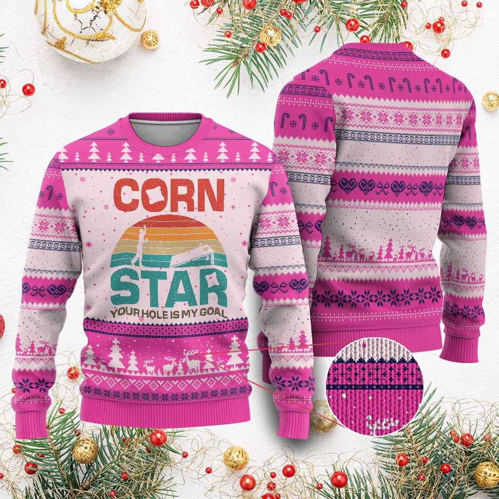 Inappropriate Cornhole Ugly Christmas Sweater Retro Funny Adult Humor Cornstar Your Hole Is My Goal TS10 Hot Pink Print Your Wear