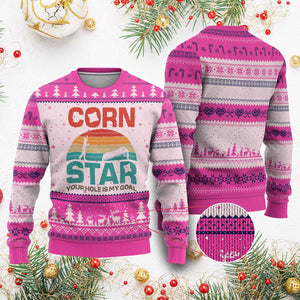 Inappropriate Cornhole Ugly Christmas Sweater Retro Funny Adult Humor Cornstar Your Hole Is My Goal TS10 Hot Pink Print Your Wear