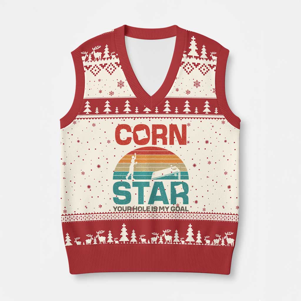 Inappropriate Cornhole V-Neck Knit Sweater Vest Retro Funny Adult Humor Cornstar Your Hole Is My Goal TS10 Beige Red Print Your Wear