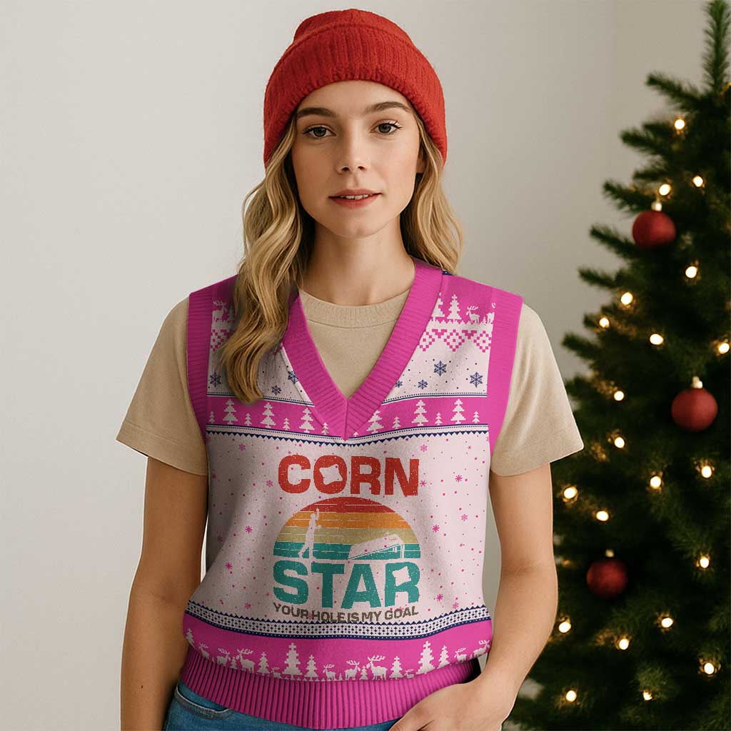 Inappropriate Cornhole V-Neck Knit Sweater Vest Retro Funny Adult Humor Cornstar Your Hole Is My Goal TS10 Hot Pink Print Your Wear