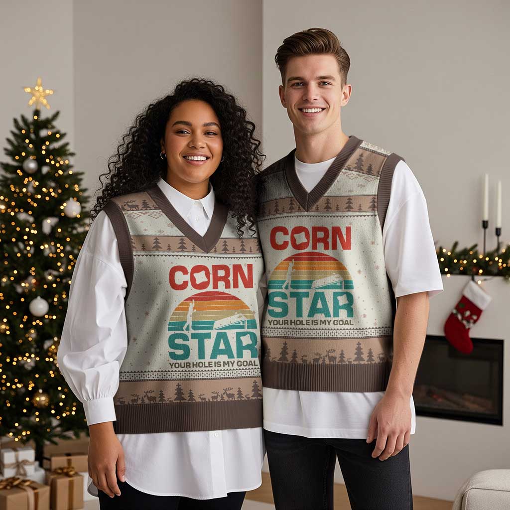 Inappropriate Cornhole V-Neck Knit Sweater Vest Retro Funny Adult Humor Cornstar Your Hole Is My Goal TS10 Mocha Mousse Print Your Wear