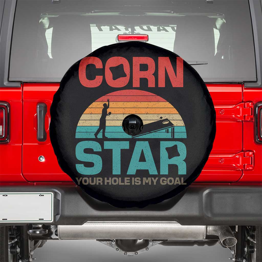 Inappropriate Cornhole Spare Tire Cover Retro Funny Adult Humor Cornstar Your Hole Is My Goal TS10 Black Print Your Wear