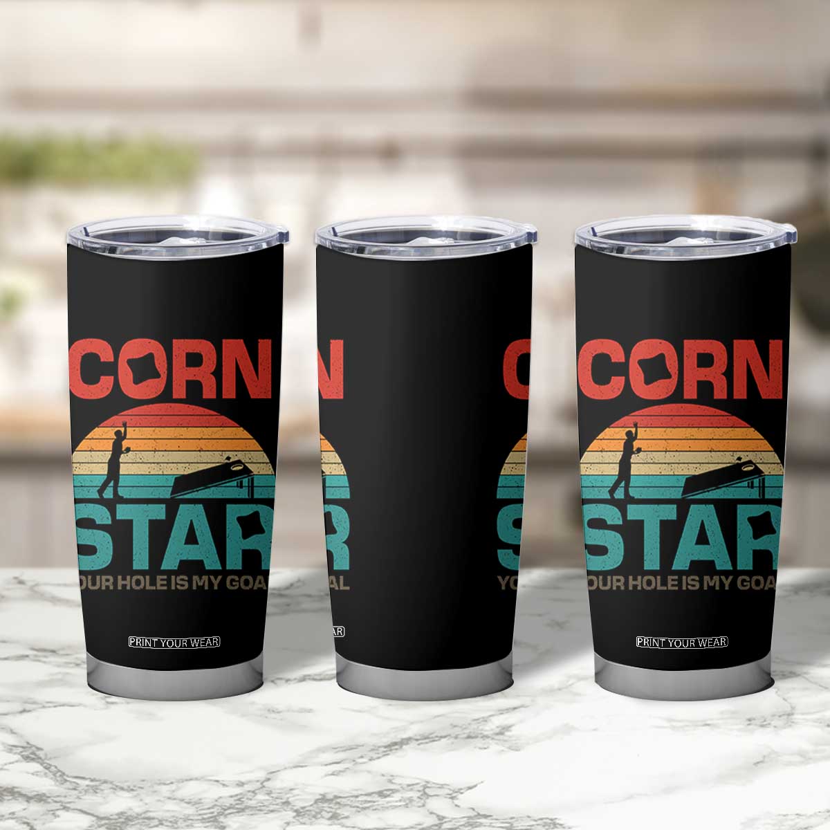 Inappropriate Cornhole Tumbler Cup Retro Funny Adult Humor Cornstar Your Hole Is My Goal TS10 Print Your Wear