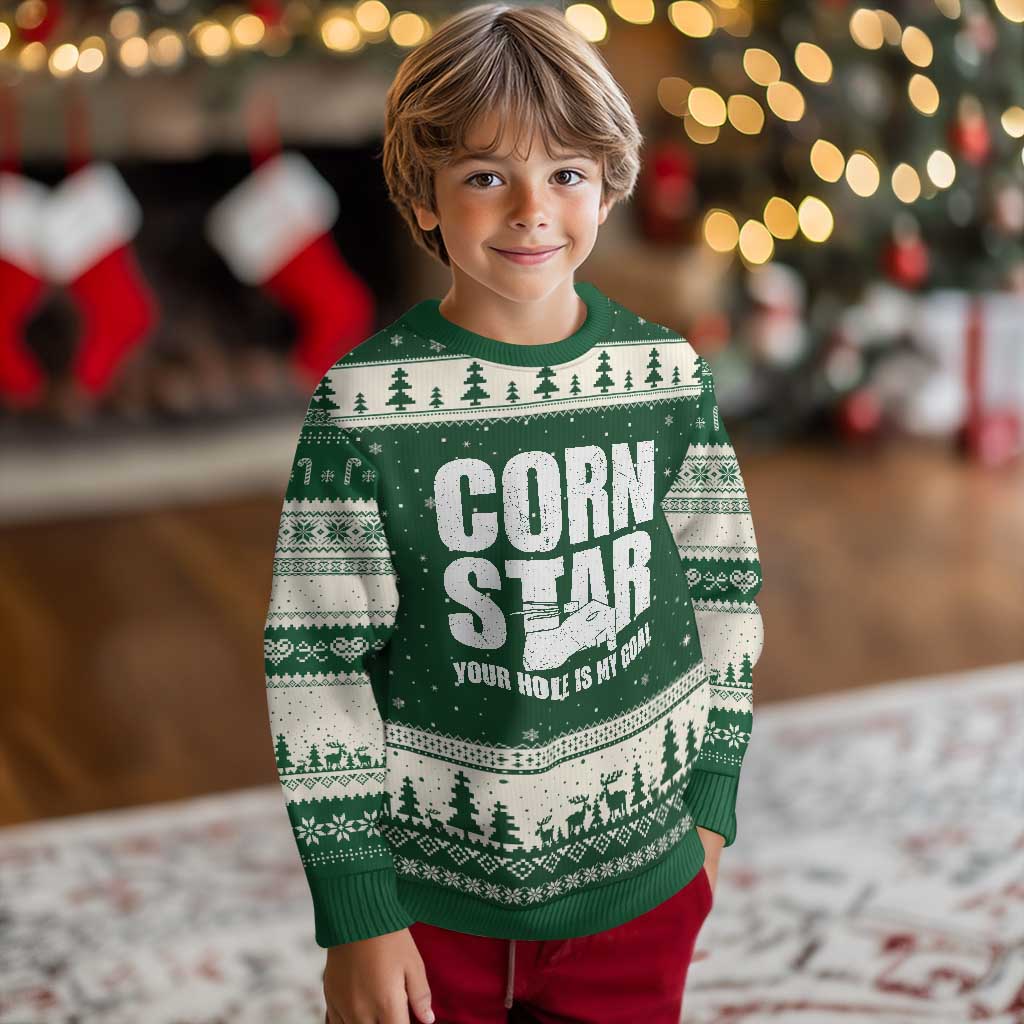 Inappropriate Cornhole Ugly Christmas Sweater Funny Adult Humor Cornstar Your Hole Is My Goal TS10 Forest Green Beige Print Your Wear