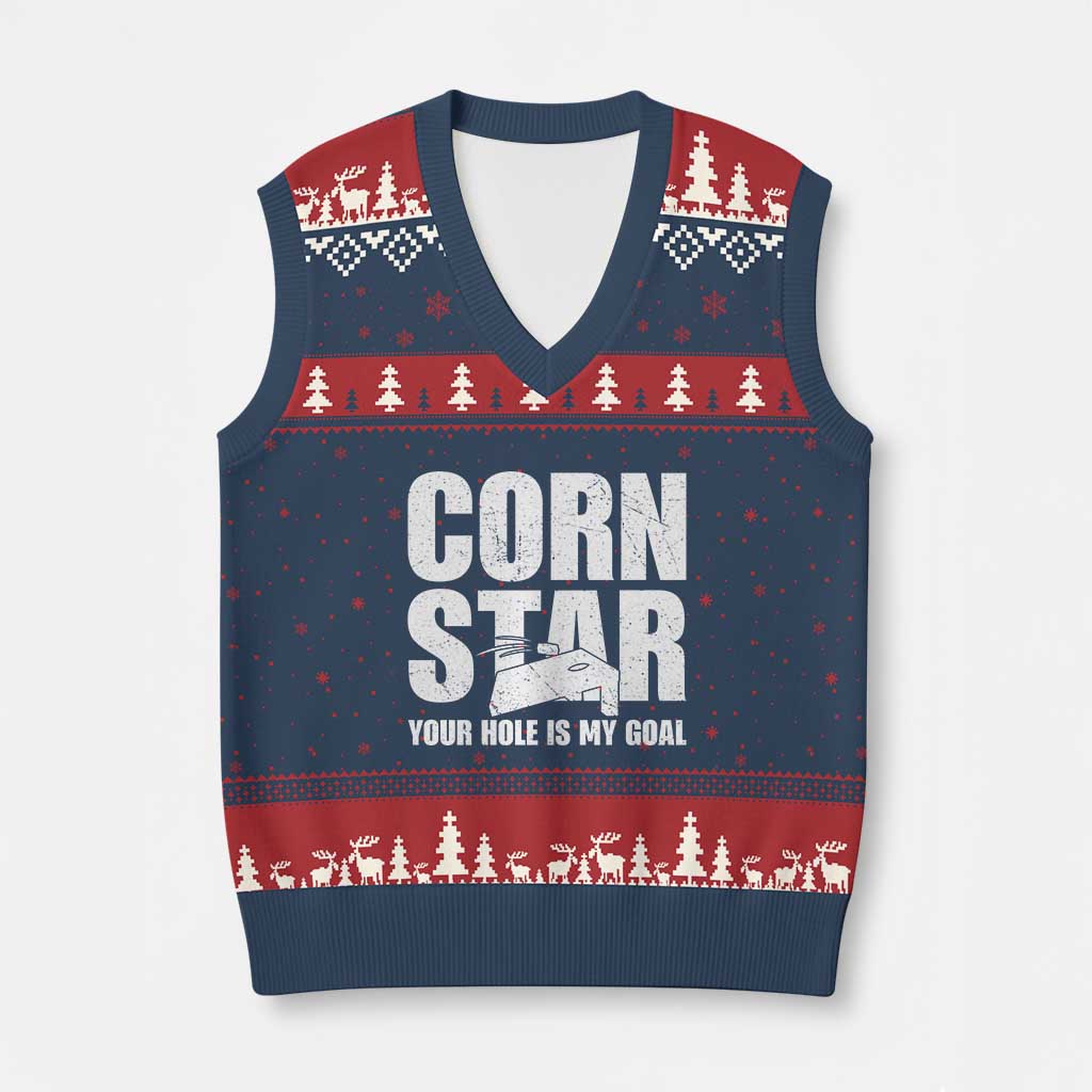 Inappropriate Cornhole V-Neck Knit Sweater Vest Funny Adult Humor Cornstar Your Hole Is My Goal TS10 Navy Red Print Your Wear