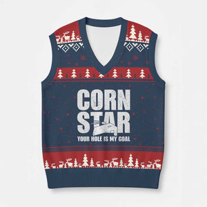 Inappropriate Cornhole V-Neck Knit Sweater Vest Funny Adult Humor Cornstar Your Hole Is My Goal TS10 Navy Red Print Your Wear