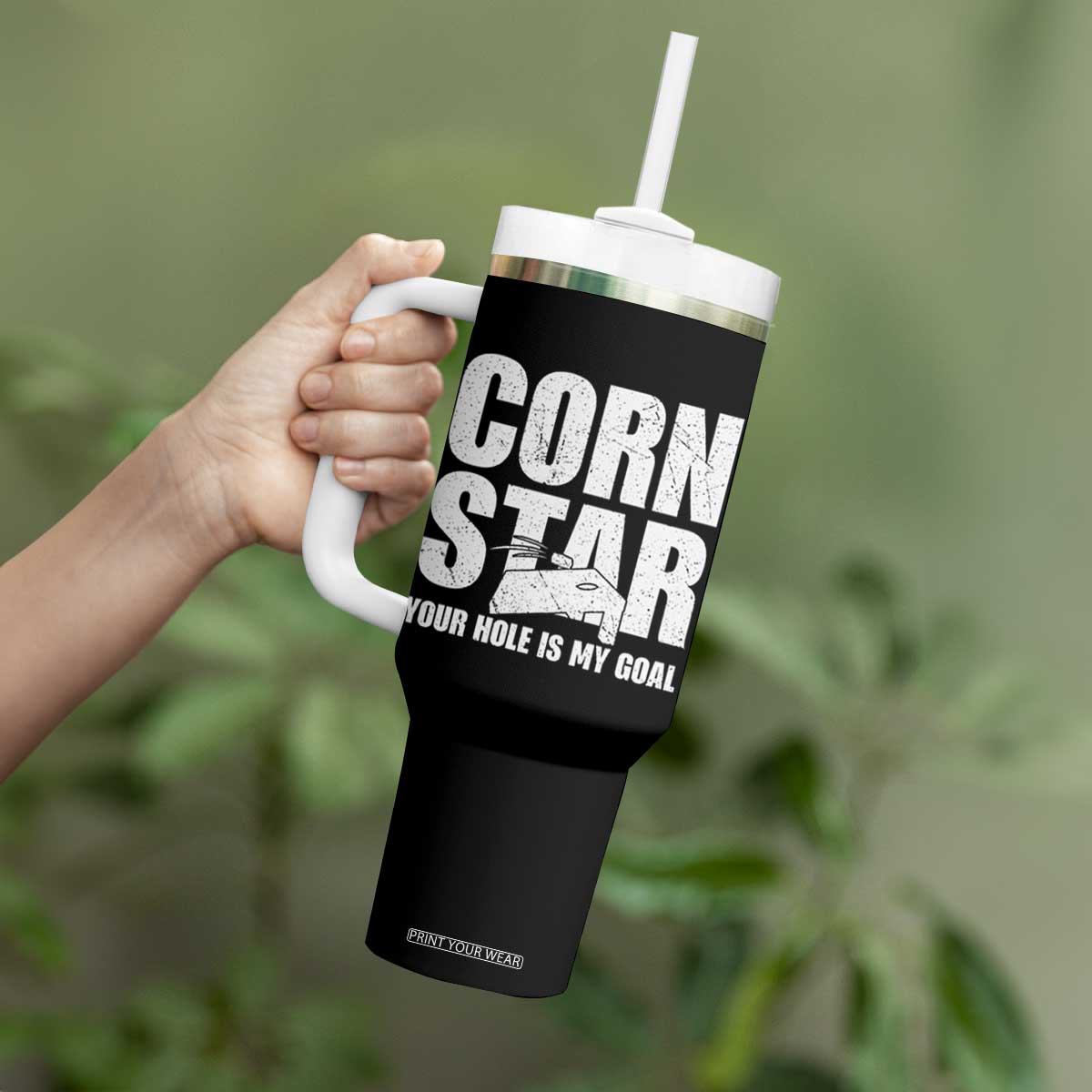 Inappropriate Cornhole Tumbler With Handle Funny Adult Humor Cornstar Your Hole Is My Goal TS10 Print Your Wear