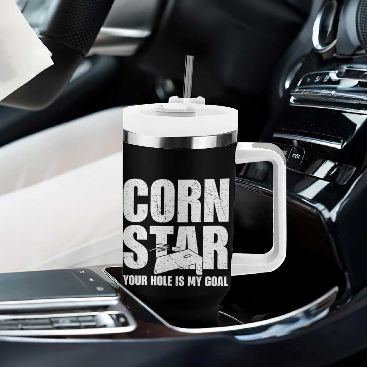 Inappropriate Cornhole Tumbler With Handle Funny Adult Humor Cornstar Your Hole Is My Goal TS10 Print Your Wear