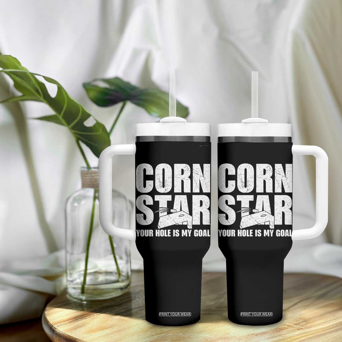 Inappropriate Cornhole Tumbler With Handle Funny Adult Humor Cornstar Your Hole Is My Goal TS10 Print Your Wear