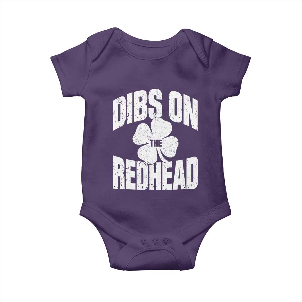 Funny Irish St Patricks Day Shamrock Dibs On The Redhead Baby Onesie TS10 Purple Print Your Wear