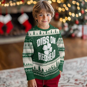 Funny Irish St Patricks Day Shamrock Dibs On The Redhead Ugly Christmas Sweater TS10 Forest Green Beige Print Your Wear