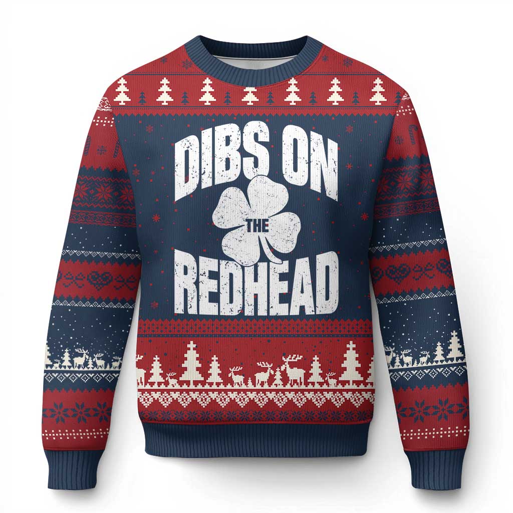 Funny Irish St Patricks Day Shamrock Dibs On The Redhead Ugly Christmas Sweater TS10 Navy Red Print Your Wear