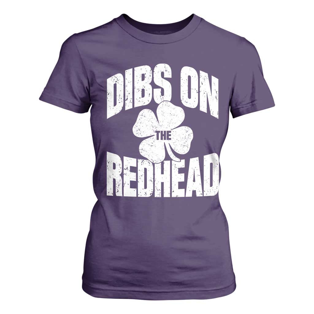 Funny Irish St Patricks Day Shamrock Dibs On The Redhead T Shirt For Women TS10 Purple Print Your Wear