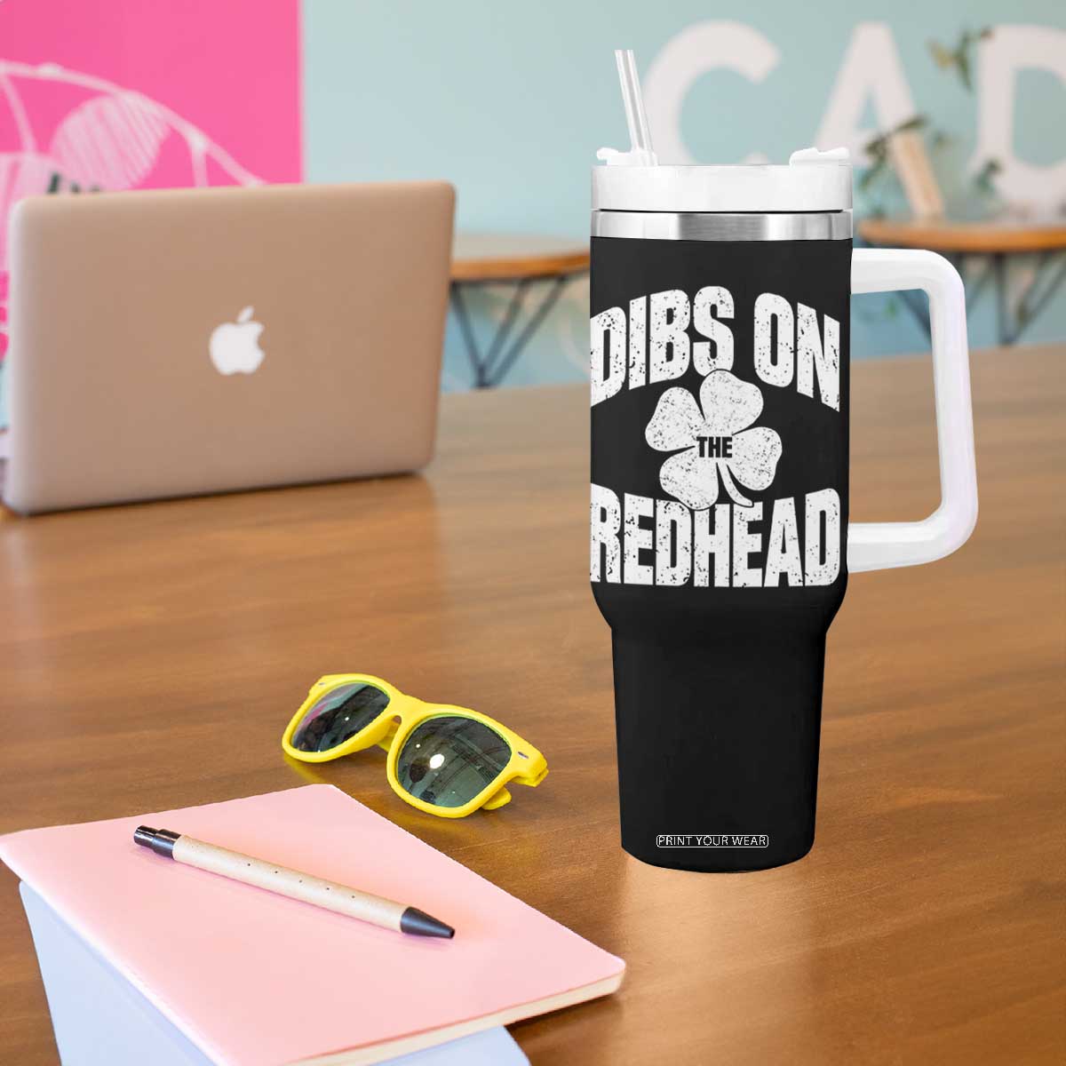 Funny Irish St Patricks Day Shamrock Dibs On The Redhead Tumbler With Handle TS10 Print Your Wear
